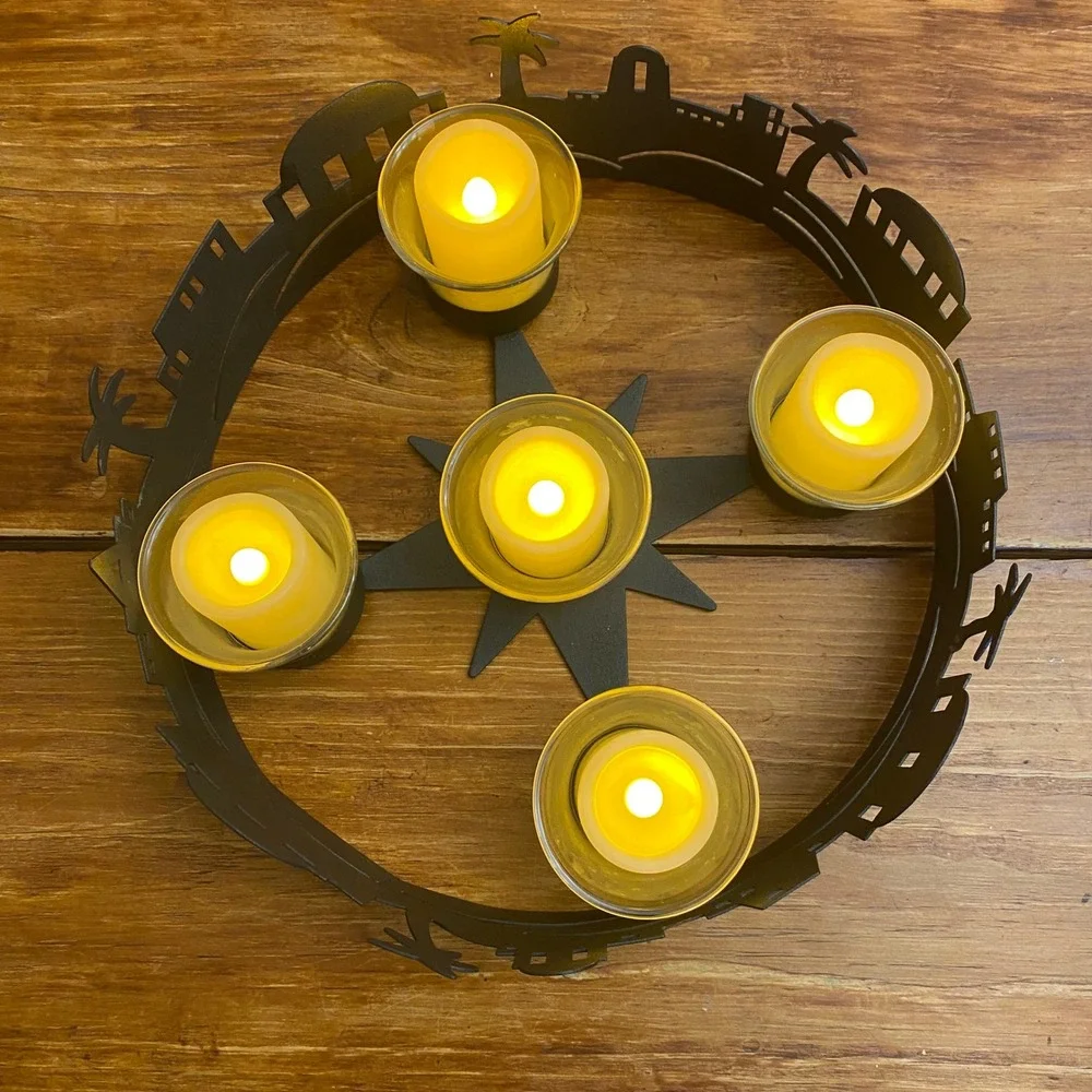 Bethlehem Black Metal Silhouette Candle‎ Holder with 5 Glass Votives